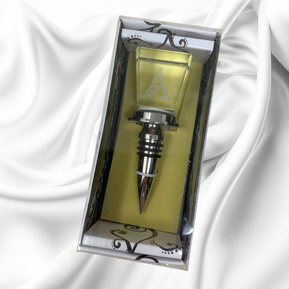 NEW Monogram "A" Engraved Heavy Crystal Wine Bottle Stopper Bar Accessory Boxed